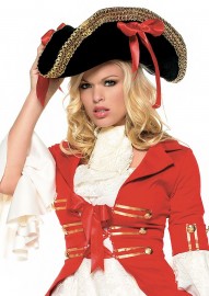 Leg Avenue 2099 Pirate hat with thick gold trim and side ribbons