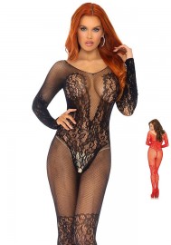 Leg Avenue 89190 Bodystocking de manga larga de red y encaje floral, abierto