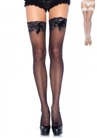 Leg Avenue 1912 Sheer Lace Top Thigh Highs with Satin Bow Accent