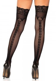 Leg Avenue 1948 Medias al muslo stay up de micro red con costura trasera