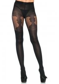 Leg Avenue 7132 Spandex Opaque Tights with Woven Floral Garter Detail