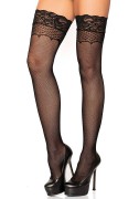 Leg Avenue 1948 Medias al muslo stay up de micro red con costura trasera