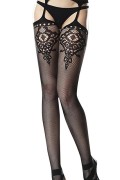 Fenbao 1763 Floral Keyhole Stockings with Attached Garter Belt black