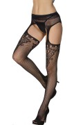 Fenbao 1763 Floral Keyhole Stockings with Attached Garter Belt black
