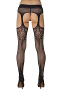 Fenbao 1763 Floral Keyhole Stockings with Attached Garter Belt black