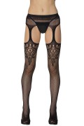 Fenbao 1763 Floral Keyhole Stockings with Attached Garter Belt black