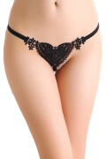 Dear-lover 75077 Sweet Lace Heart Pearl G-string One Size black white