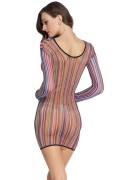 Dear-lover 22562 Fischnetz Streifen Minikleid Hemd in Regenbogenfarben